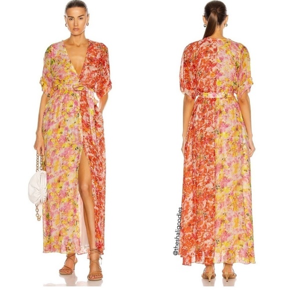 ROCOCO SAND Nesh Maxi Dress Orange Yellow Floral Metallic - Picture 5 of 6
